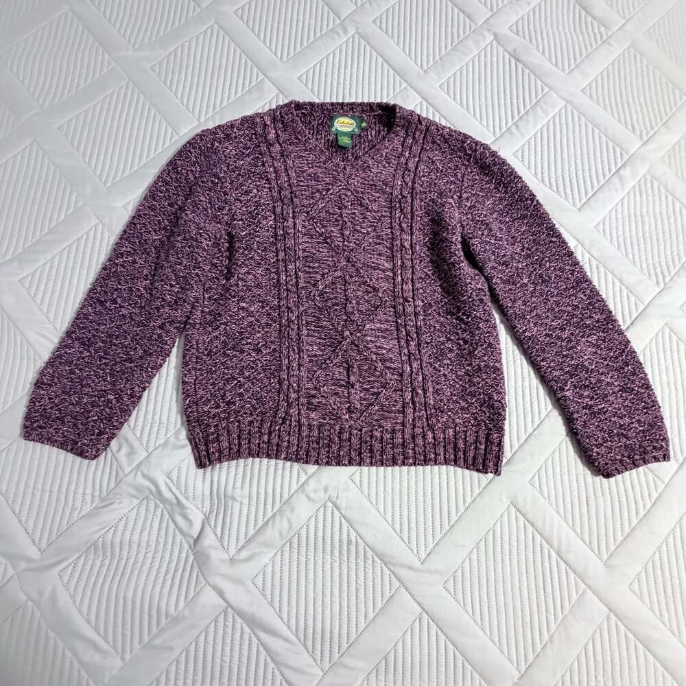Cabela's Women's Purple Marled Cable Knit Crew Neck Cotton Sweater Medium
